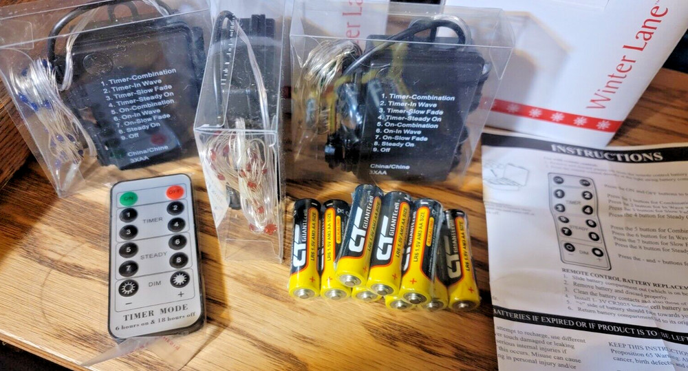 Winter Lane 3-Set Remote Multifunction 10' Micro LED String Lights, new w/batts