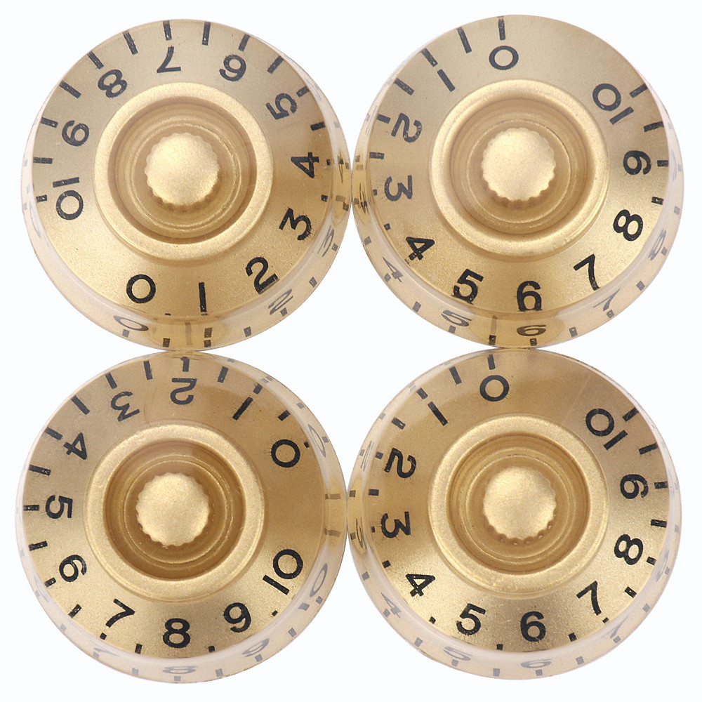 4pcs Acrylic Guitar Knobs Volume Tone Speed Control Knobs Gold with Black words