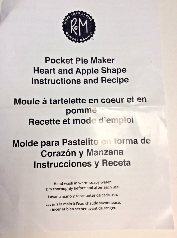 R&M Pocket Pie Maker/Apple Shaped Hard Plastic