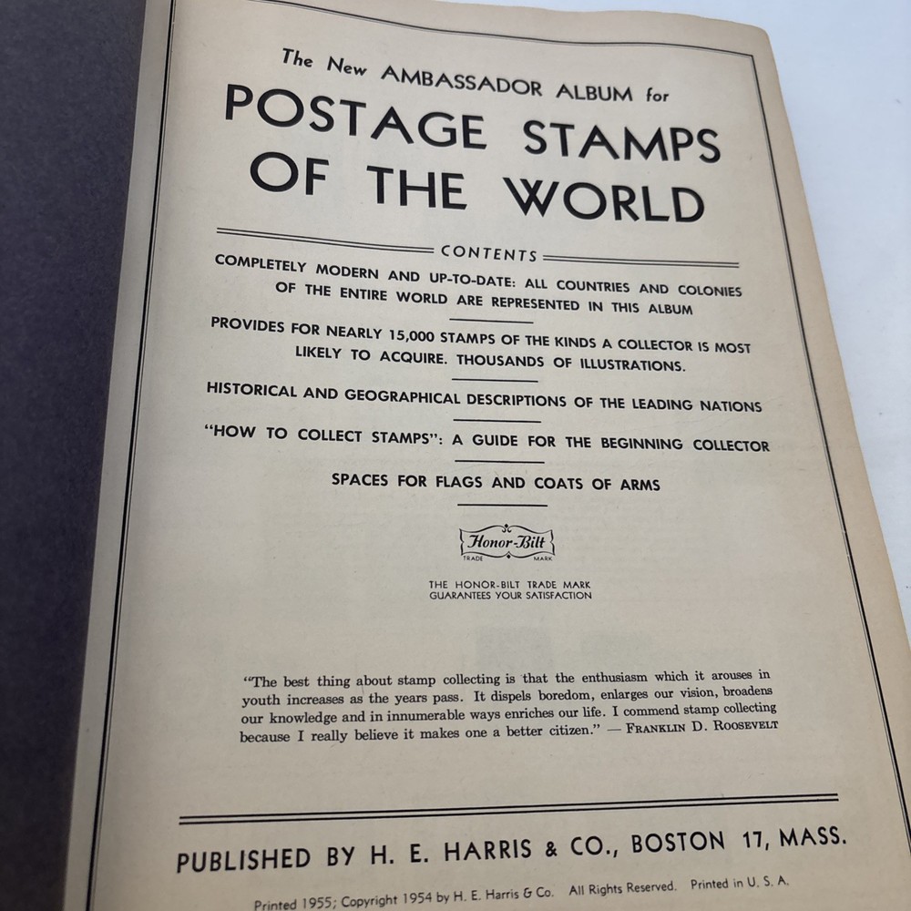 1955 Ambassador Stamp Album Postage Stamps of the World with Stamps Inside