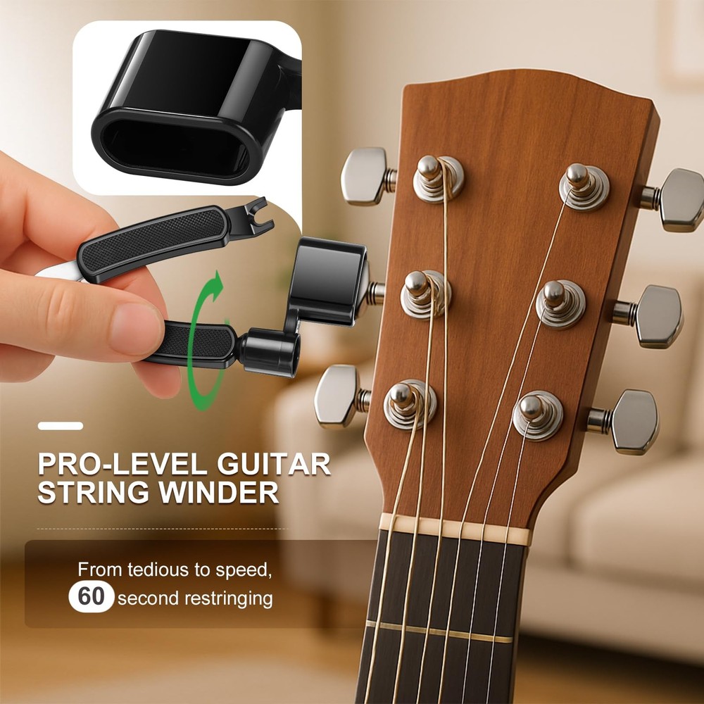 Guitar String Winder, String Cutter, Bridge Pin Puller, Professional 3-in-1 T...