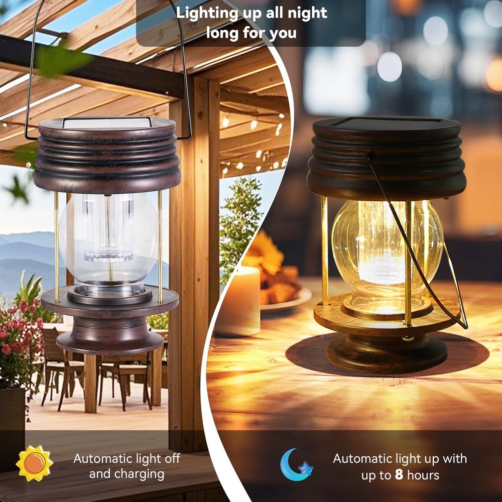 Solar Lanterns Outdoor - 2 Pack Hanging Small, 2 Warm Lights