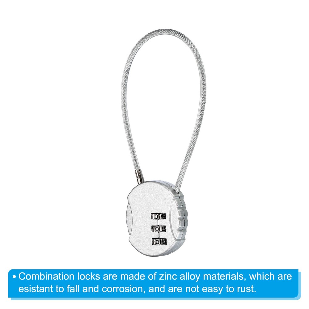 Small Combination Block 7.8", 2pcs 3 Digit Luggage Lock, Silver Tone