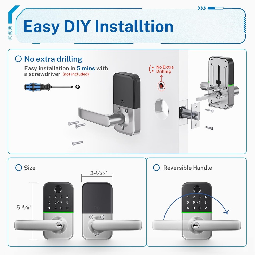 Keypad Smart Door Lock with Handle: Kucacci Keyless Entry Door Lock - Smart L...