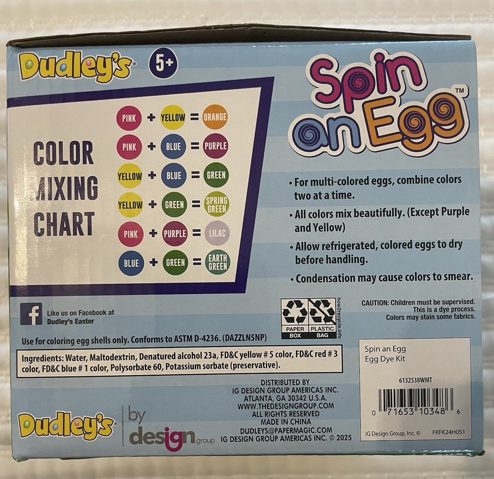 New Dudley’s “Spin An Egg” Decorating Dye Easter Egg Coloring Kit With 5 Colors