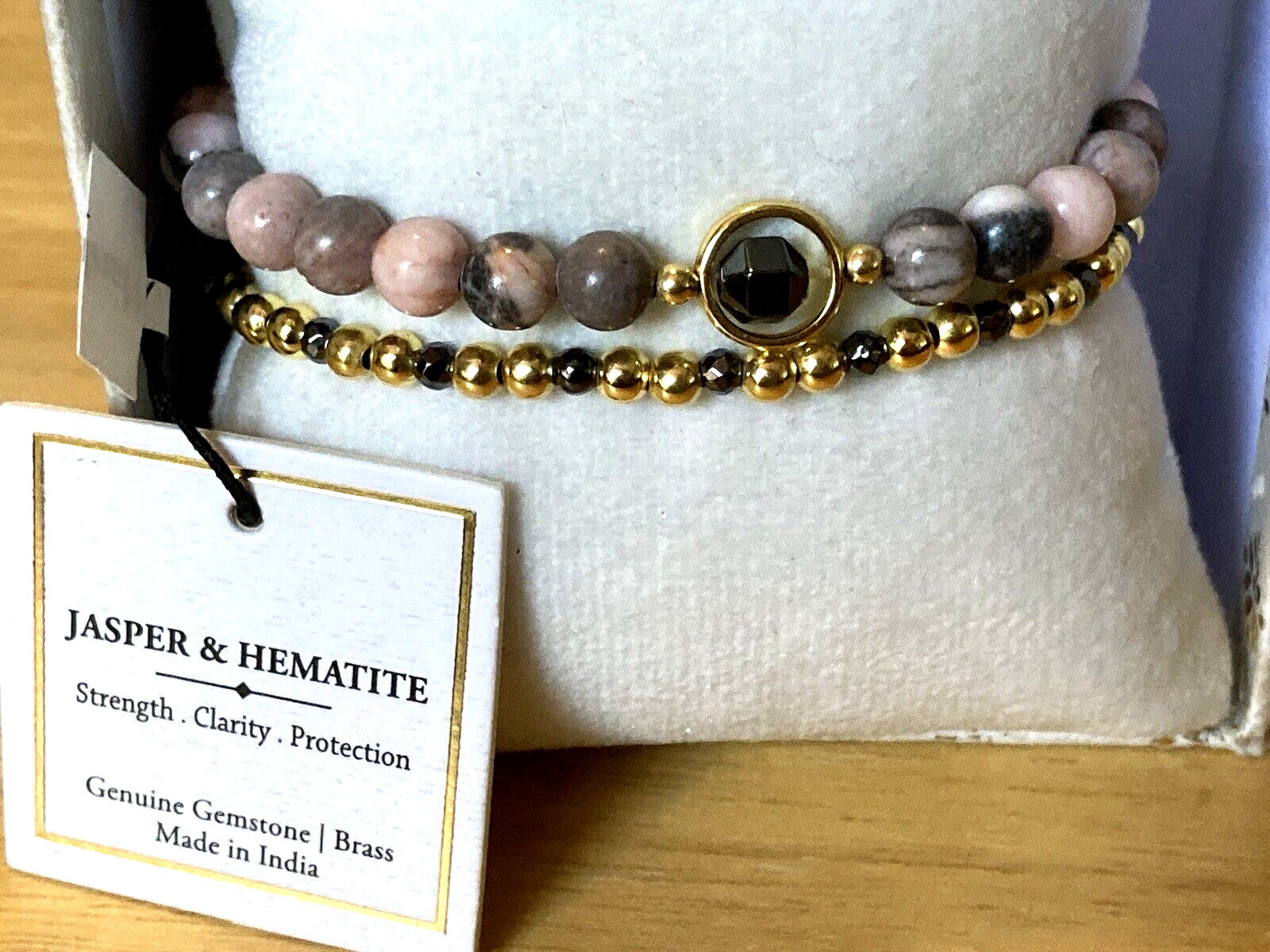 Shivam Bracelet Pink Jasper Hematite Gold Plated Beaded Set