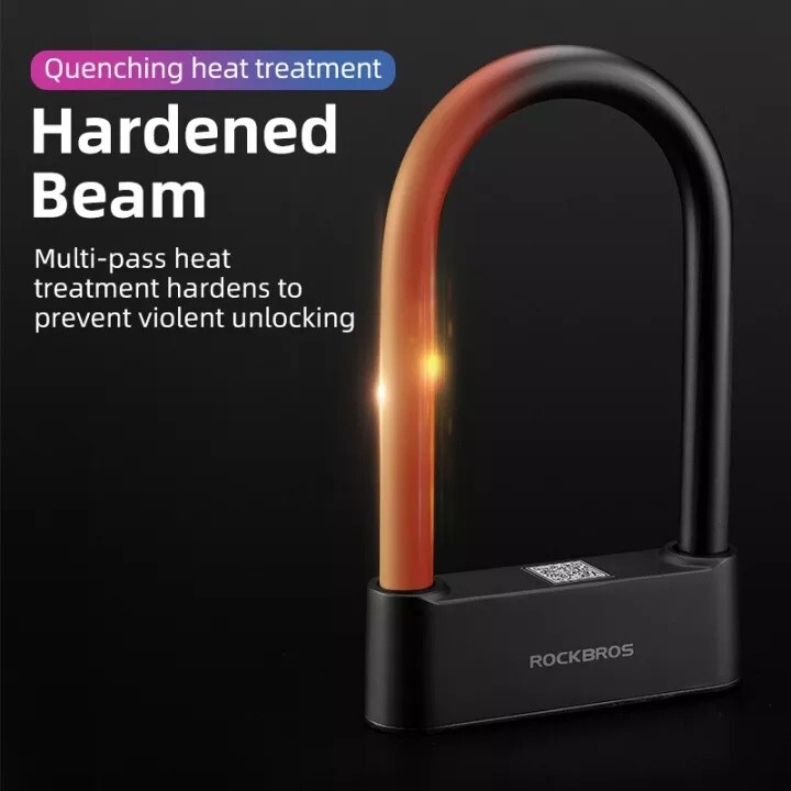 ROCKBROS Smart Bike U Lock with Fingerprint and App Control Waterproof