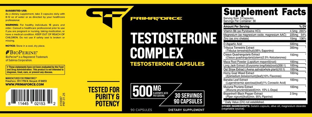 Primaforce T. Complex 90 Capsules, 500mg D-Aspartic Acid Per Serving