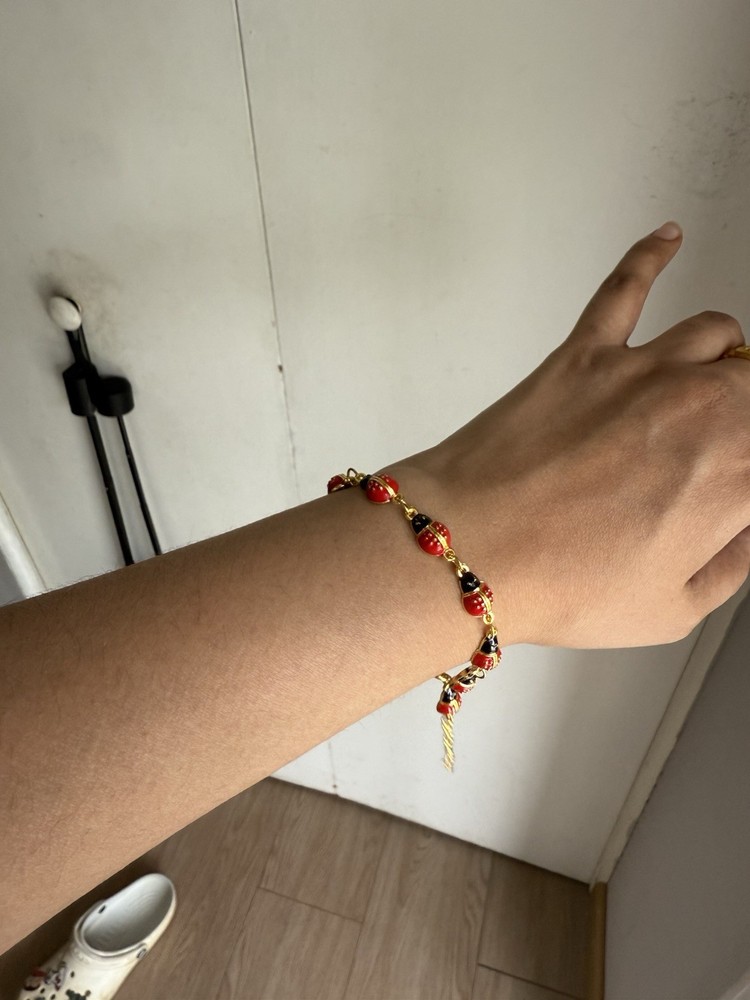 Ladybug Bracelet Gold Enamel Red