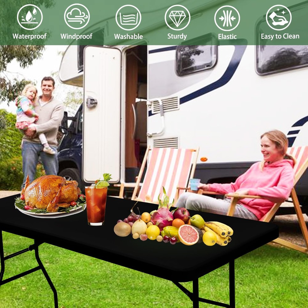 6 Pack Picnic Table Cover Fitted Tablecloth for 8 Foot Rectangle Tables Elast...