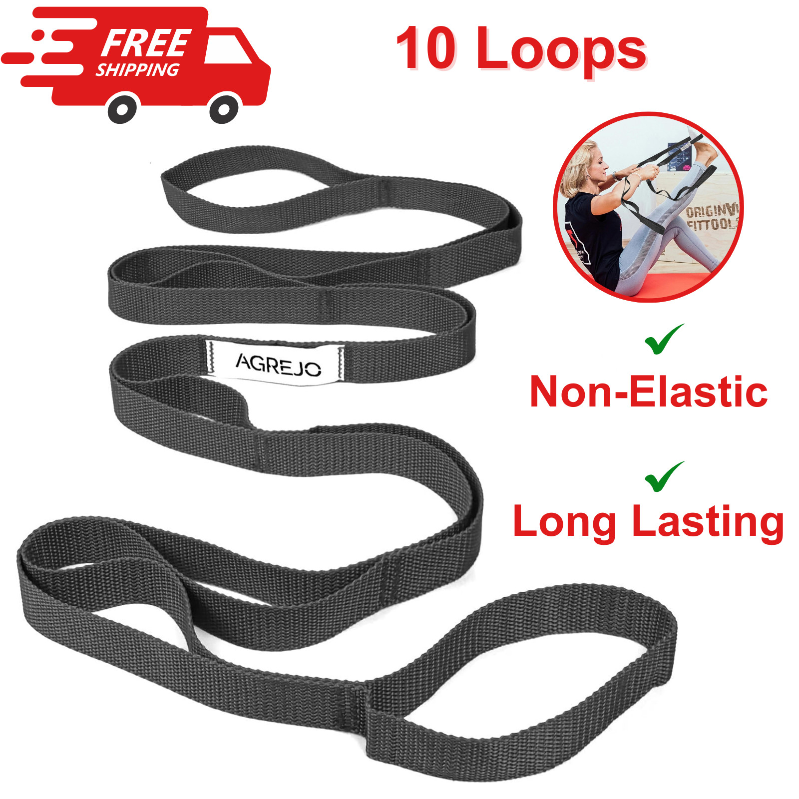 Stretching Strap Yoga Strap Physical Therapy for Home Workout, 10 Loops Pilates
