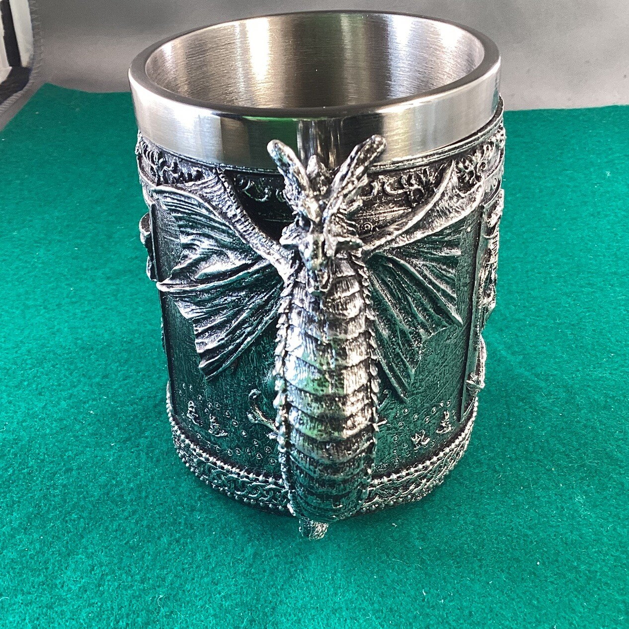 Dragon Serpentine Mug Tankard Stainless Steel Insert Resin Exterior New 4.2 Tall