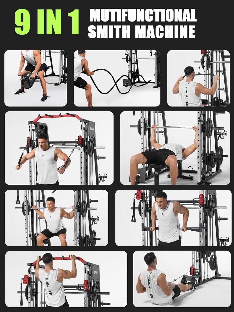 🔝Smith Machine Strength Training Power Cage Lat-Pull Down System 2200lbSquat Ra