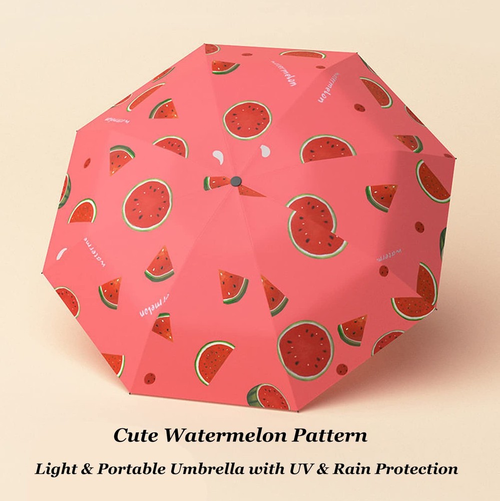 Manual Open Foldable Umbrella With Watermelon Pattern, One Size, Red