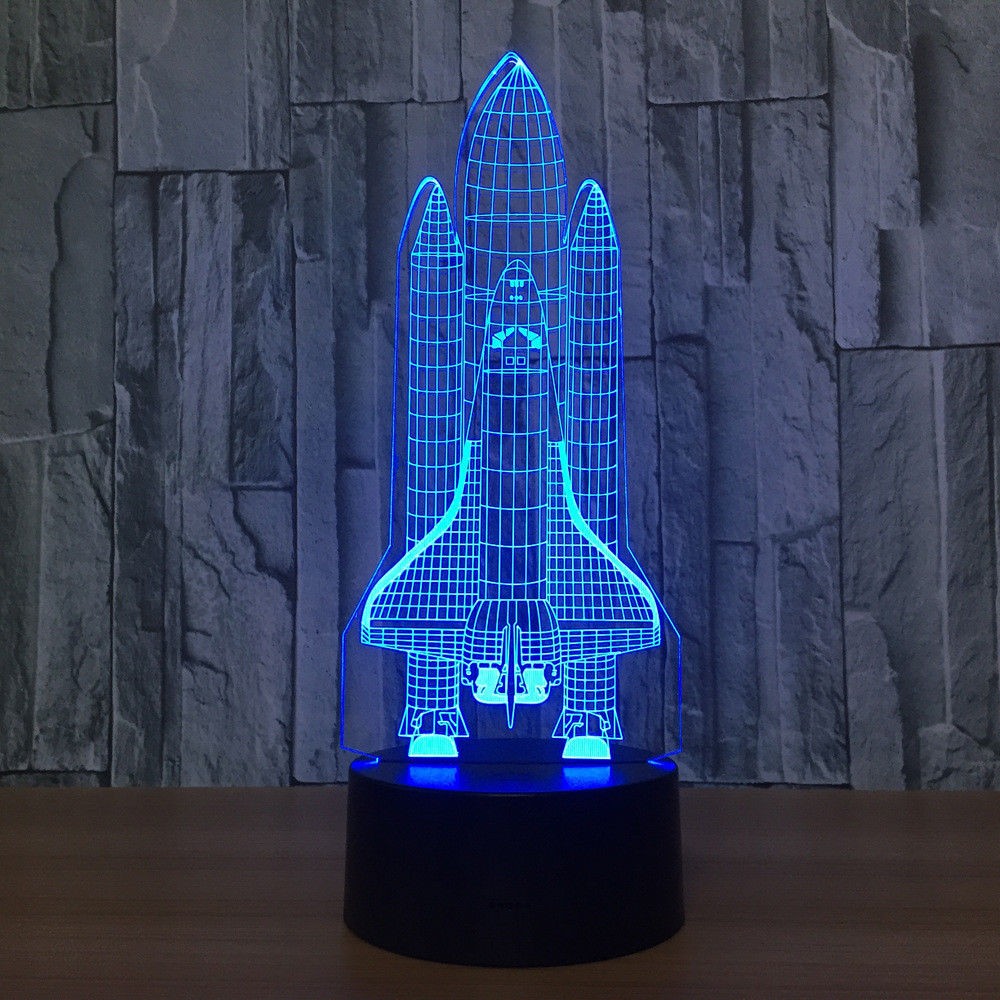3D Space Rocket Night Light 7-Color Changing LED Table Lamp W/ Remote Control A