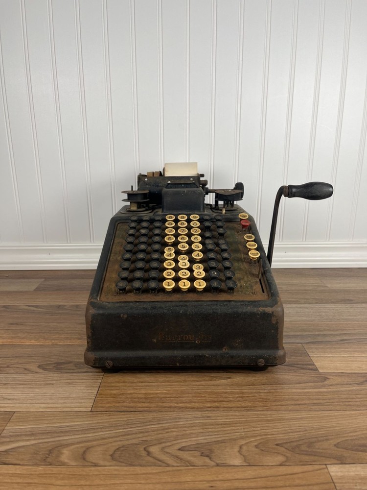 Burroughs 8 Column Adding Machine Antique Mechanical Calculator with Crank