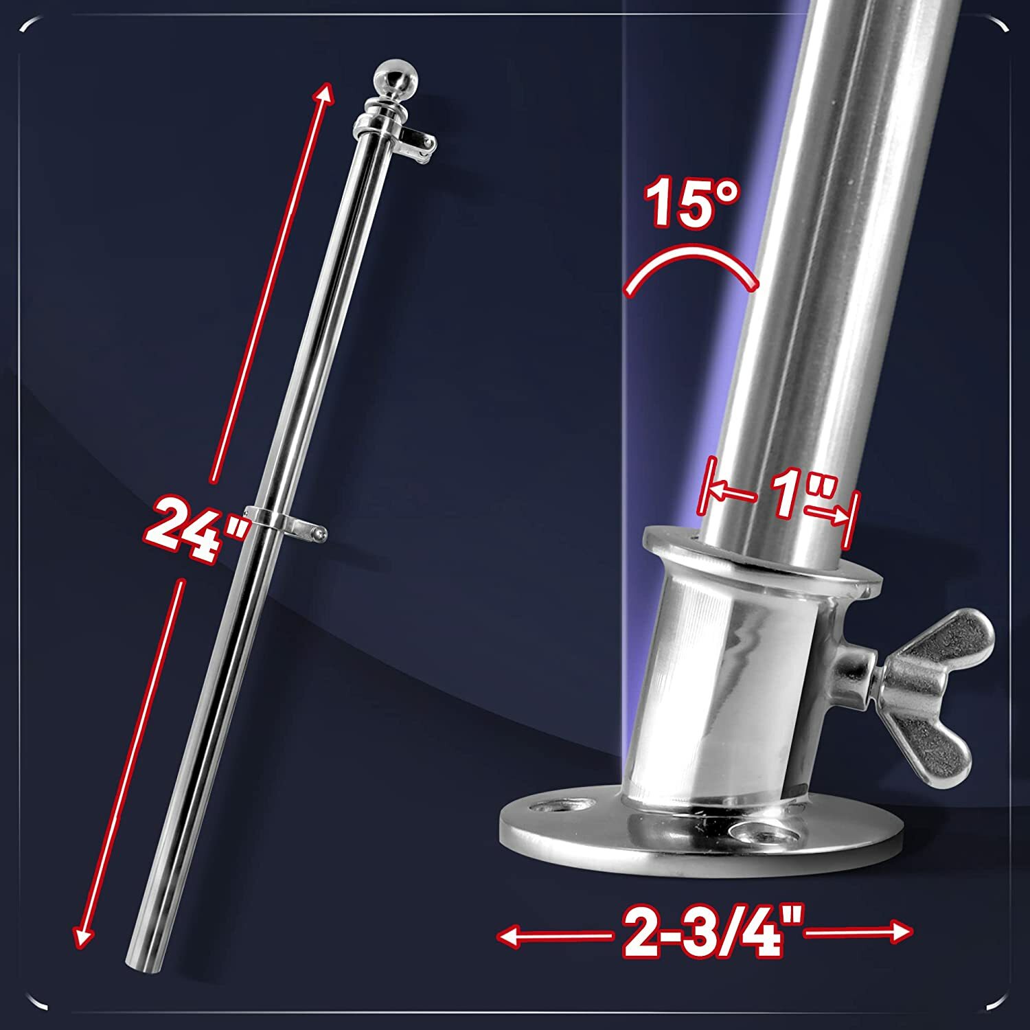 Anley Boat Flagpole Kit with Flag Pole and Mounting Base Marine Grade Mount