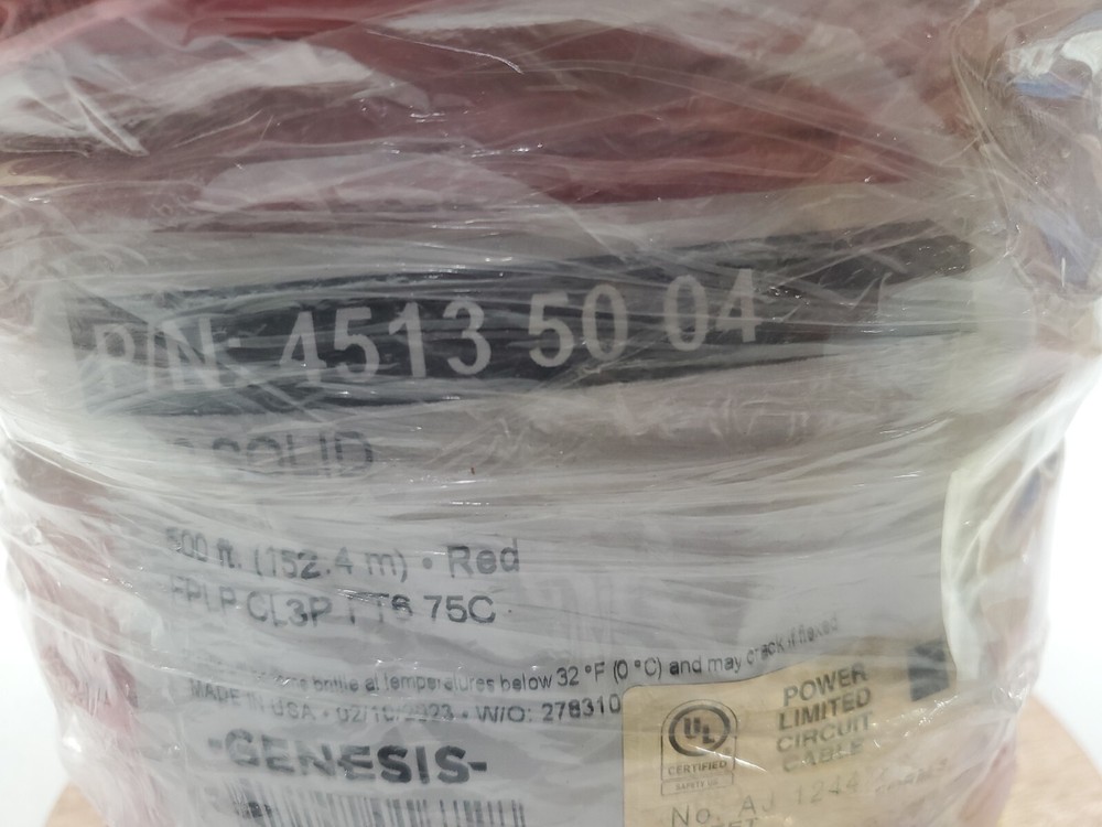 Genesis 14/2 14-AWG 2 Solid Conductors Solid Plenum 500’ Red 45135004
