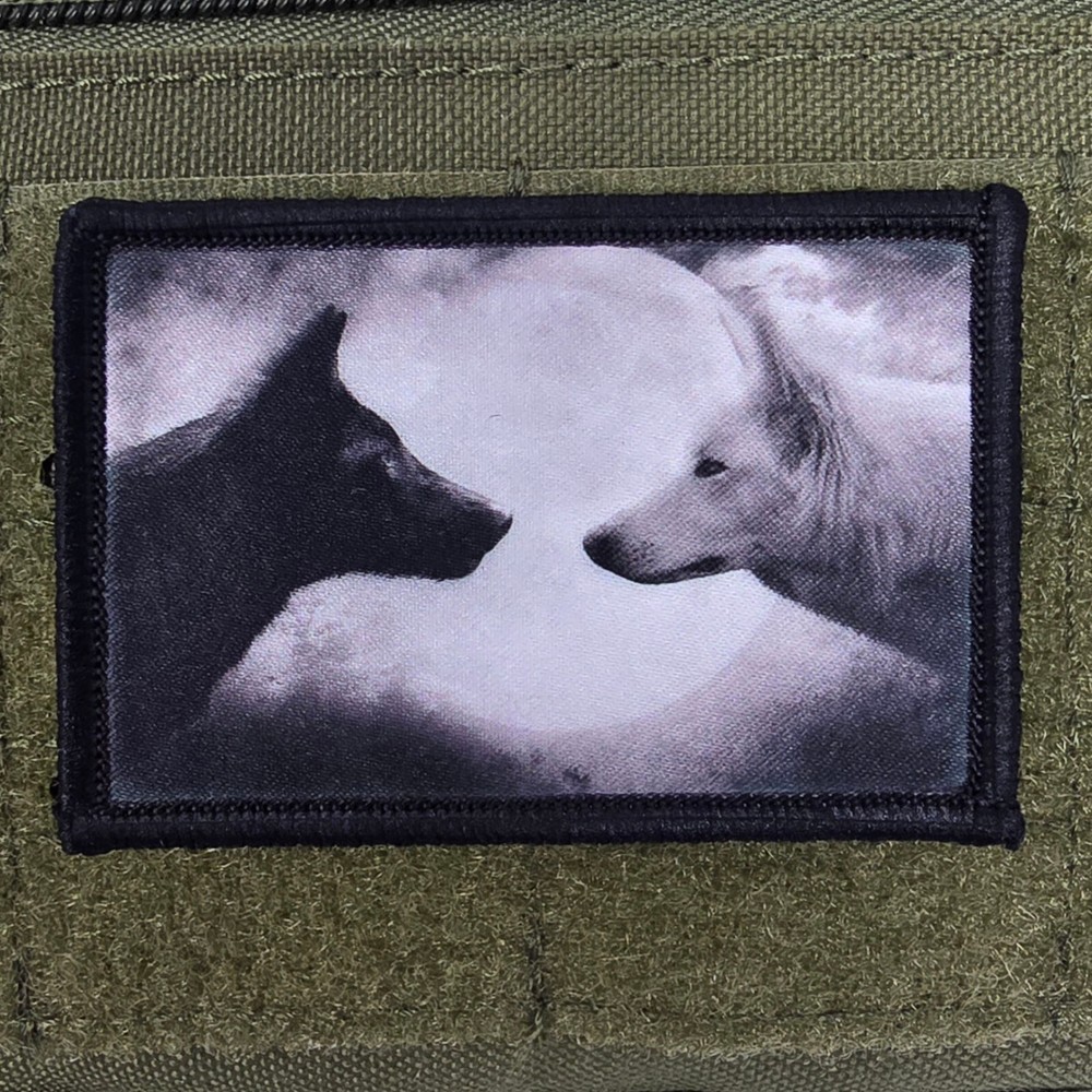 Two Wolves Patch Moral Meme Tactical Military Army USA Flag Hook & Loop 3x2