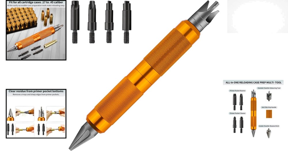 Versatile Case Prep Multi-Tool for .17 to .45 Caliber - 6 Reloading Accessories
