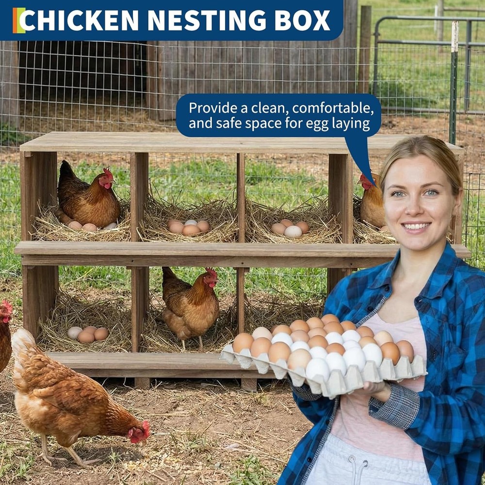 Chicken Nesting Box, 8 Compartment Wooden Nesting Boxes for Chickens