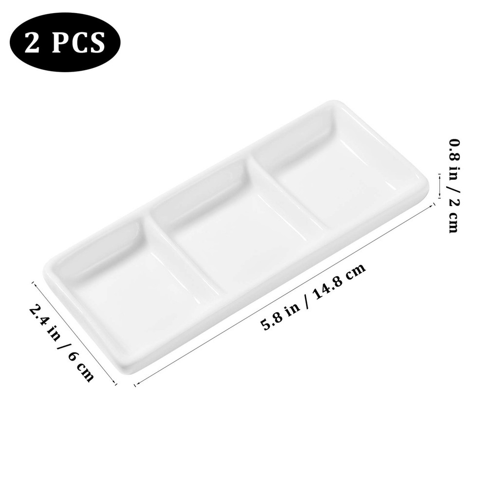 2pcs White Ceramic Serving Platter 3 Compartment Appetizer Serving Tray Divid...