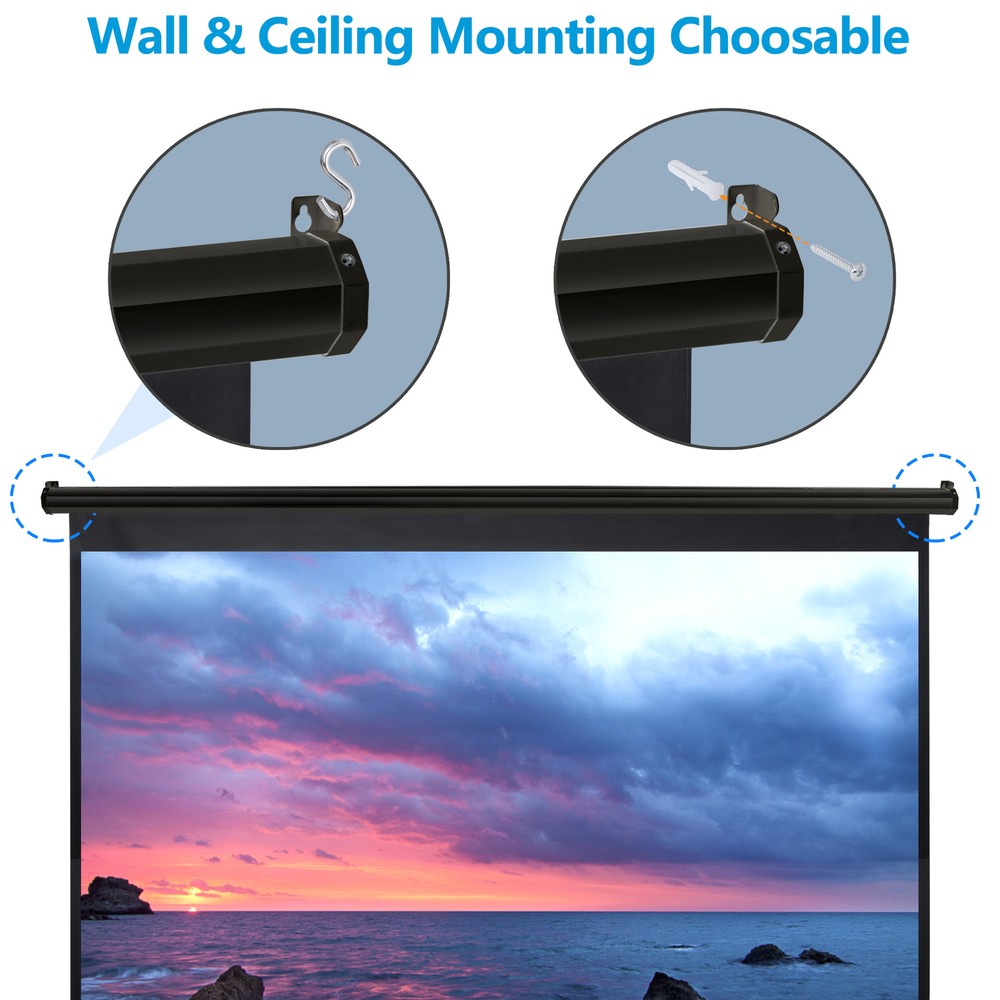 80 inch 16:9 HD Projector Screen Pull Down Projection Screen Home Cinema Black
