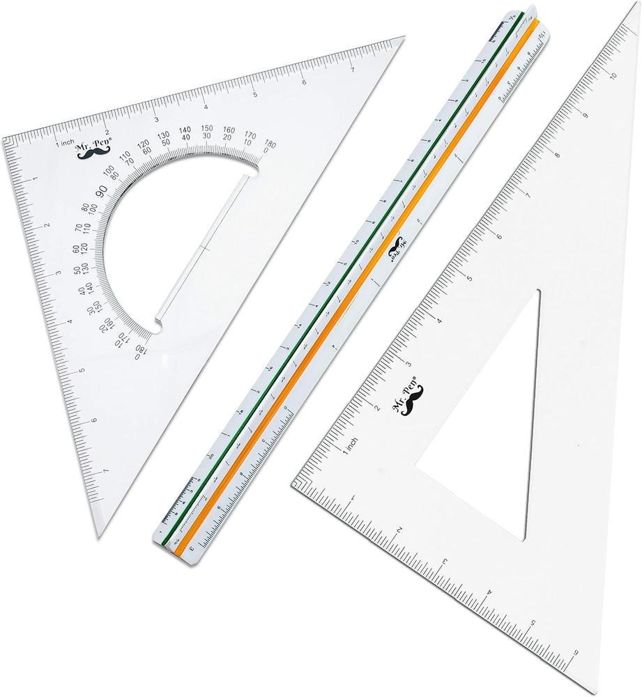 Mr. Pen Architectural Triangular Ruler Set with 12 Inch Triangular Scale, 11 Inc