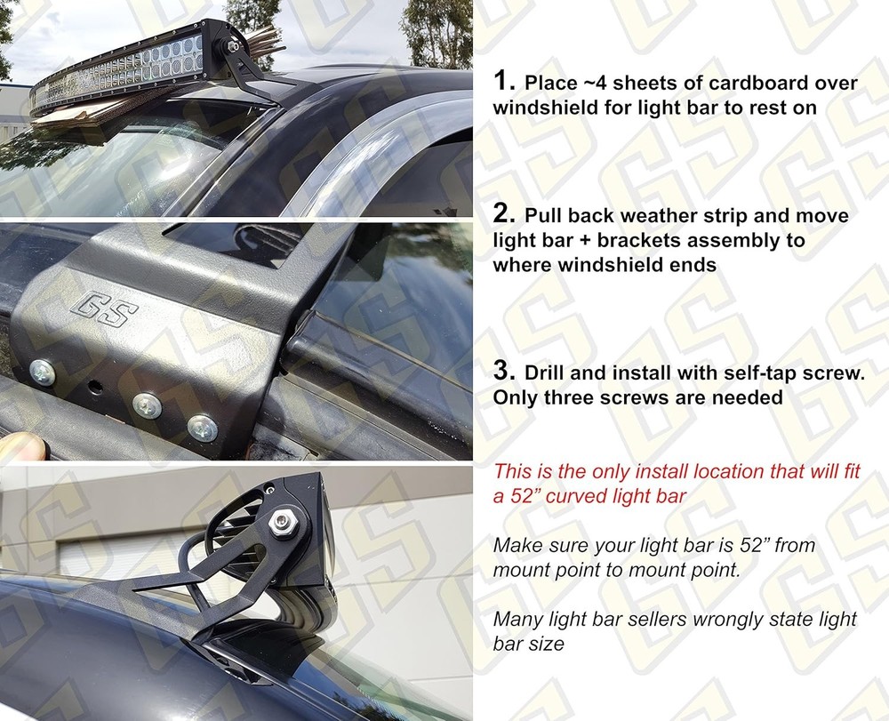 LED Light Bar Brackets 50 52 54'' Mount Offroad Lightbar Upper Windshield Chevy