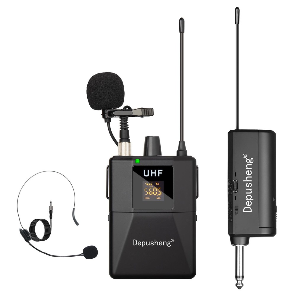 UHF Wireless Microphone Headset System -Wireless Headset Mic System, with Lav...