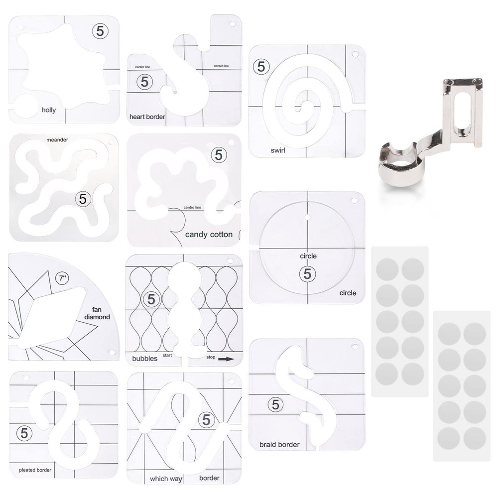 Free Motion Quilting Template Set 11 Templates 3mm include Frame Guide Pro