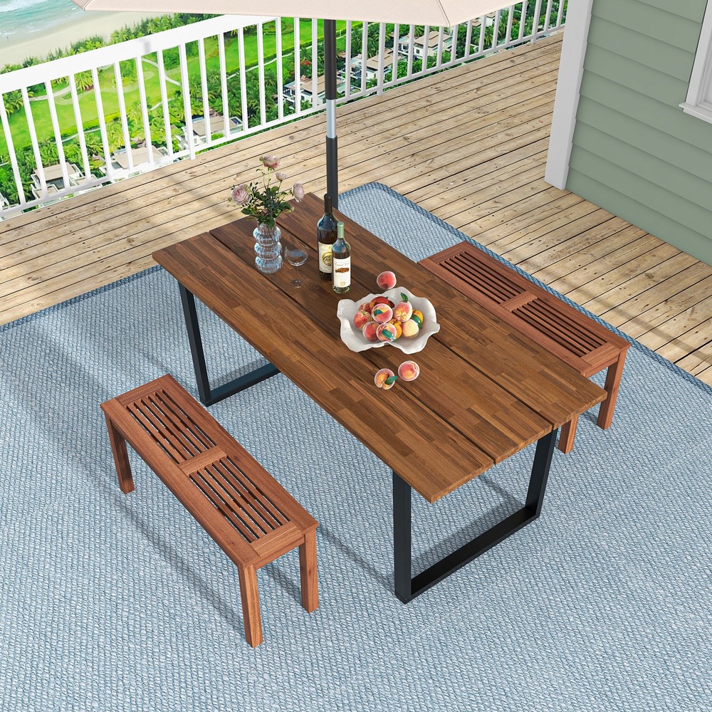 Patio 2 PCS Backless Bench 2-Seater Outdoor Dining Bench Solid Wood Backyard