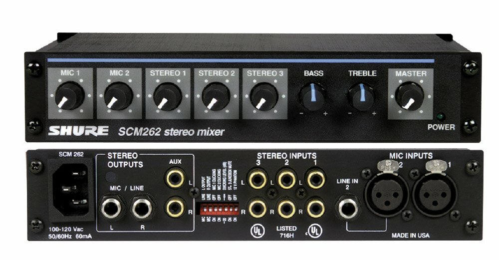 Shure SCM262 Stereo Microphone Mixer NEW
