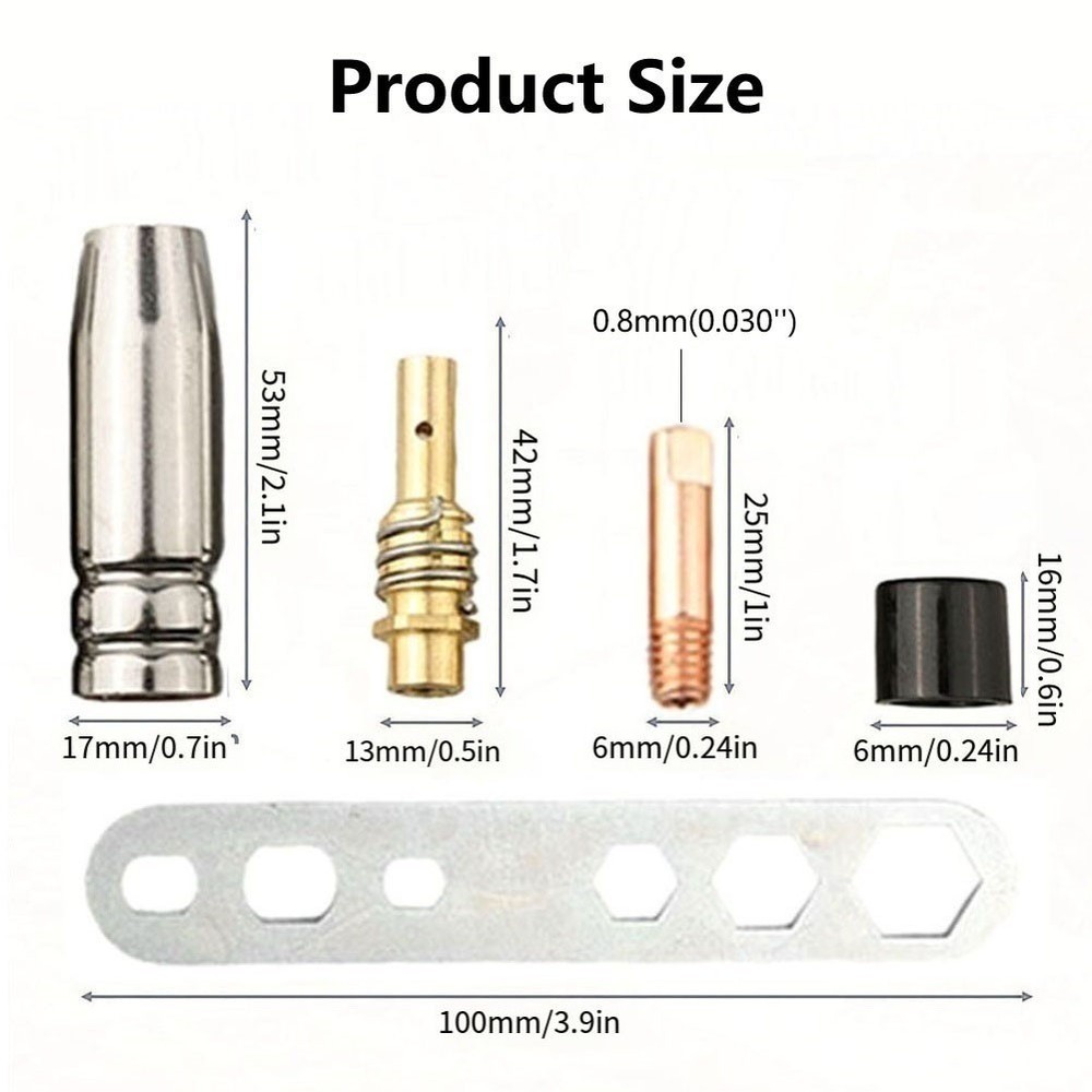 Compact Size MIG Torch Nozzle 19 Pieces Set Copper Material Easy Assembly