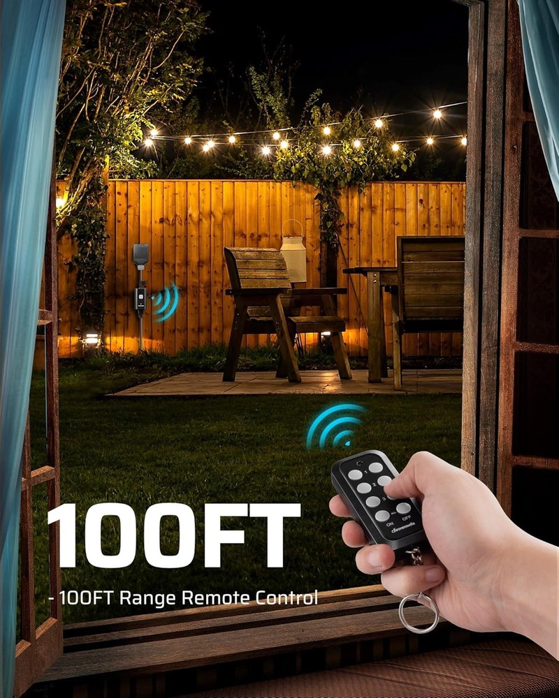 15A Wireless Outdoor Remote Control Outlet - 100FT Range & Weatherproof Design