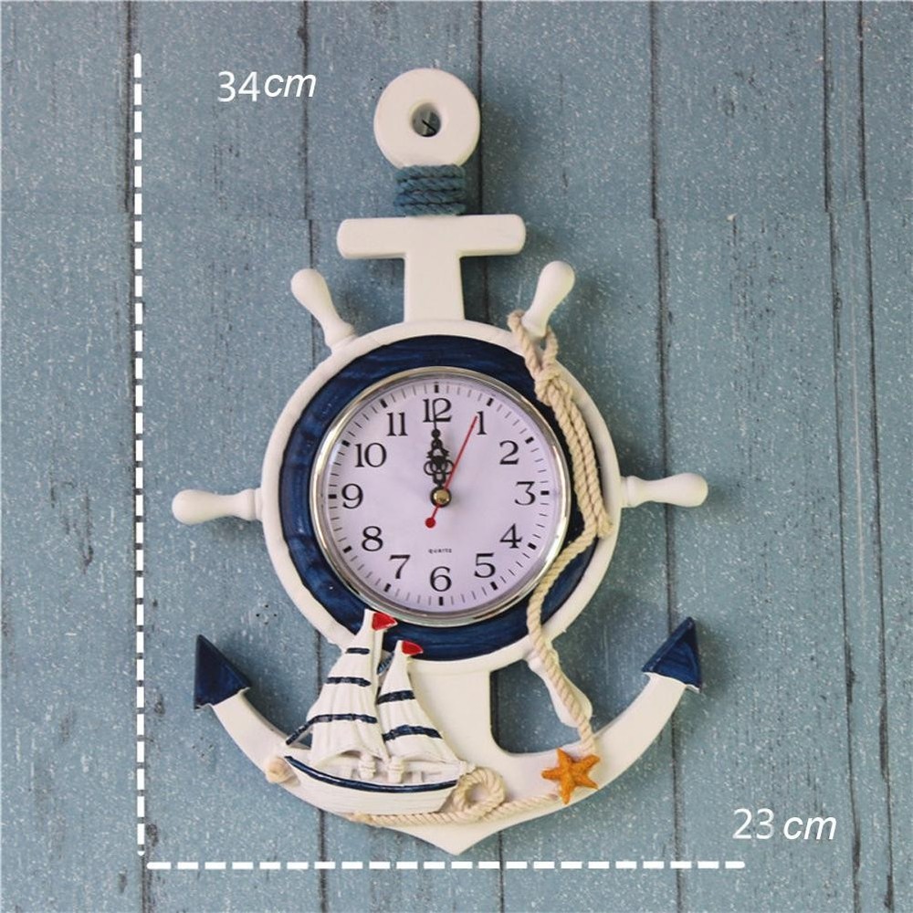 Silent Wall Clock Mediterranean Style Anchor Decor Nautical Ship Wheel Clock.