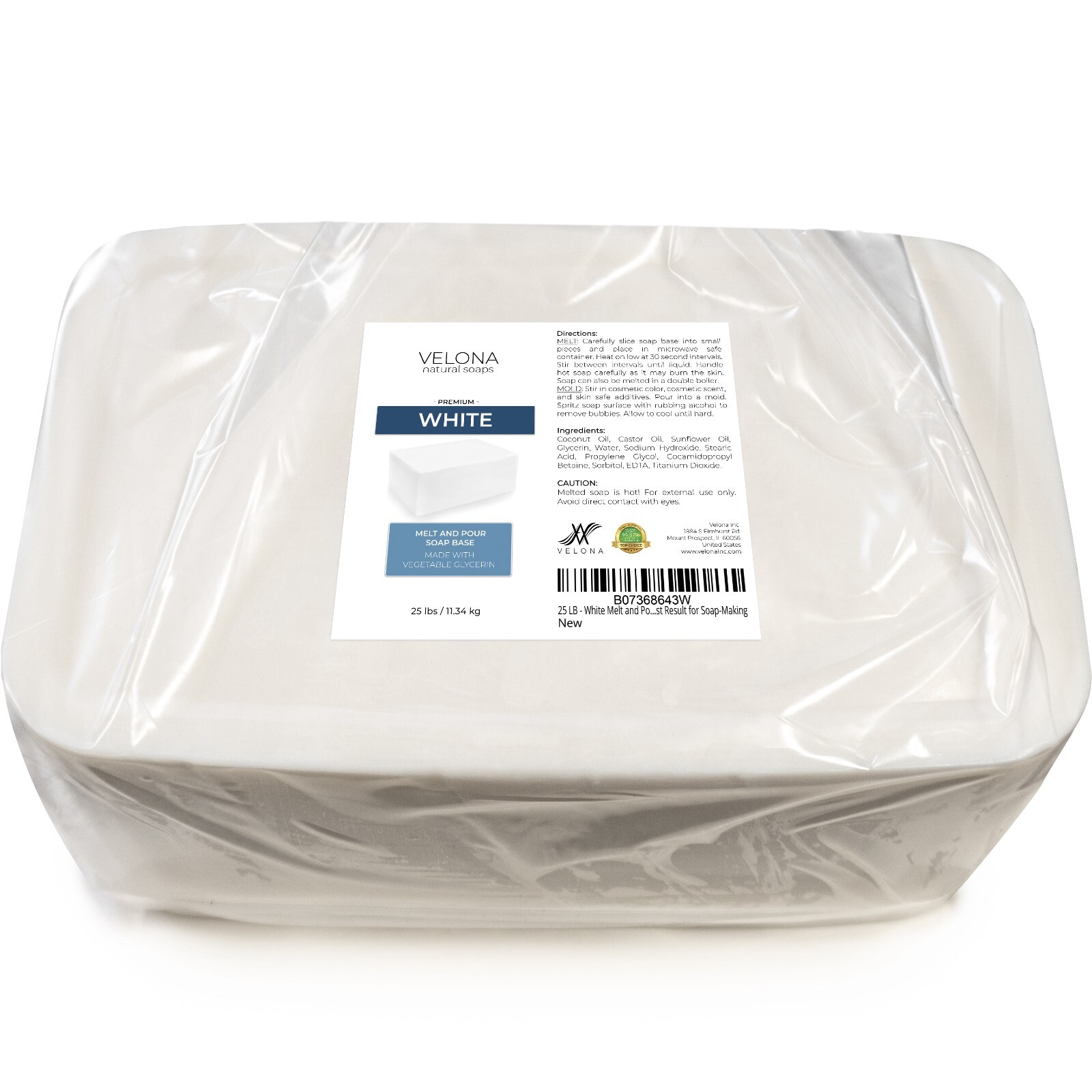 2, 5, 10, 25 LB - White Melt and Pour Soap Base by Velona | SLS/SLES Free