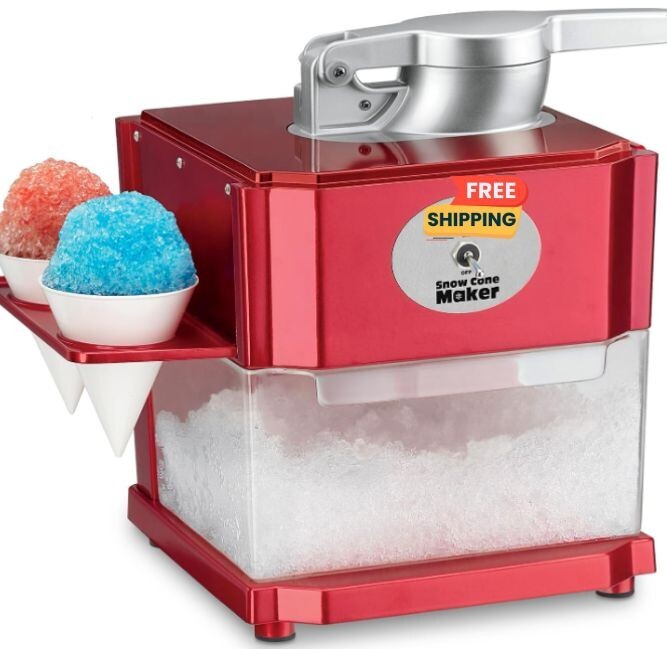 Snow Cone Machine, Home Shaved Ice Maker, Makes 5 Icy Cones for Slushies, Red