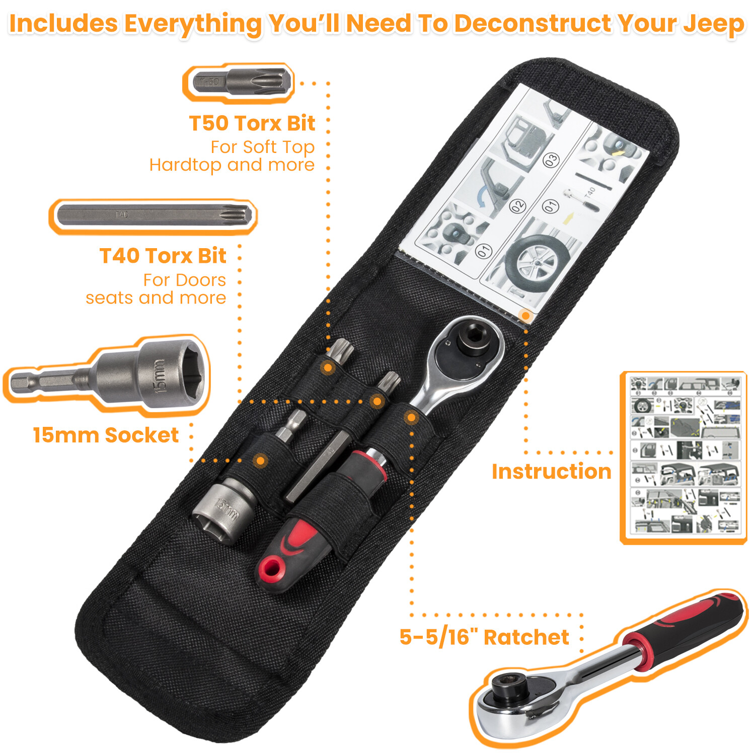 Hard Top and Door Removal Torx Set Tool Kit For Jeep Wrangler JK JL 2007-2022
