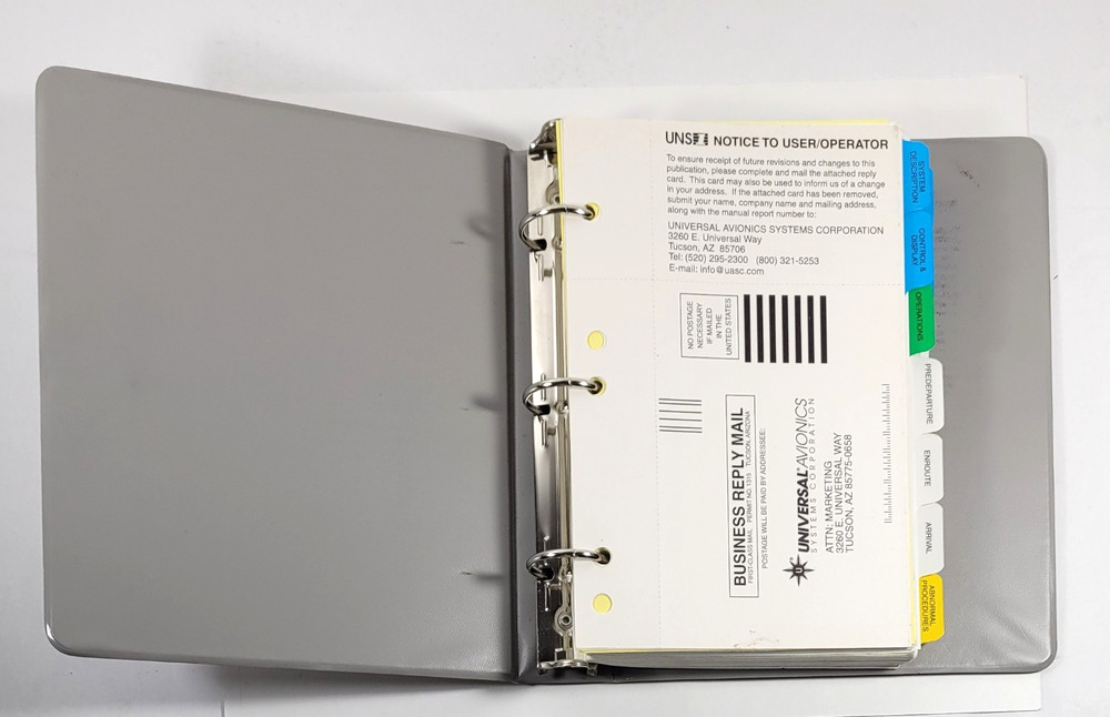 Universal Avionics FMS Operator's Manual 2008 3 Ring Binder