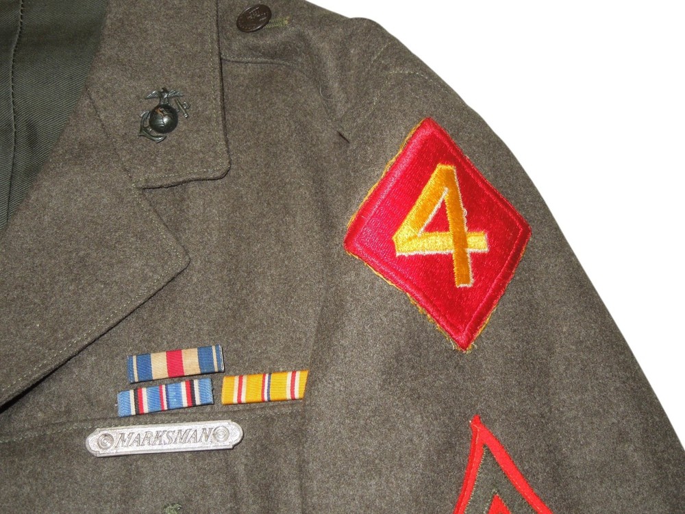 WWII USMC 4th Marine Division Named Technical Sergeant Uniform Jacket Ribbons