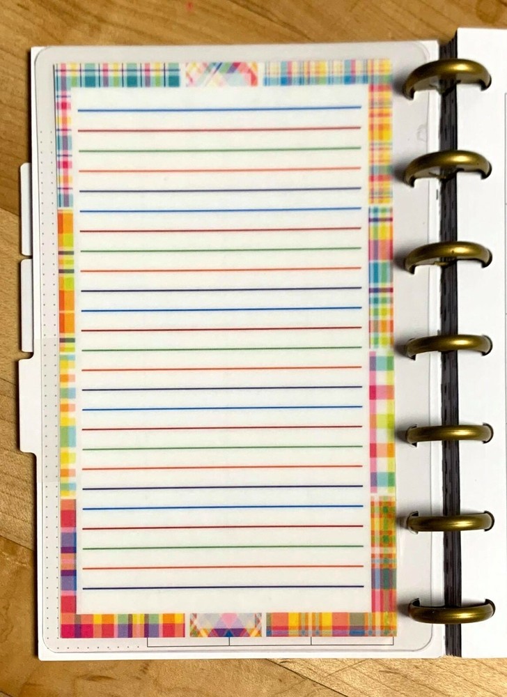 Lined Notes Lists Plaid 2 Sided Dashboard Insert for use with Mini Happy Planner
