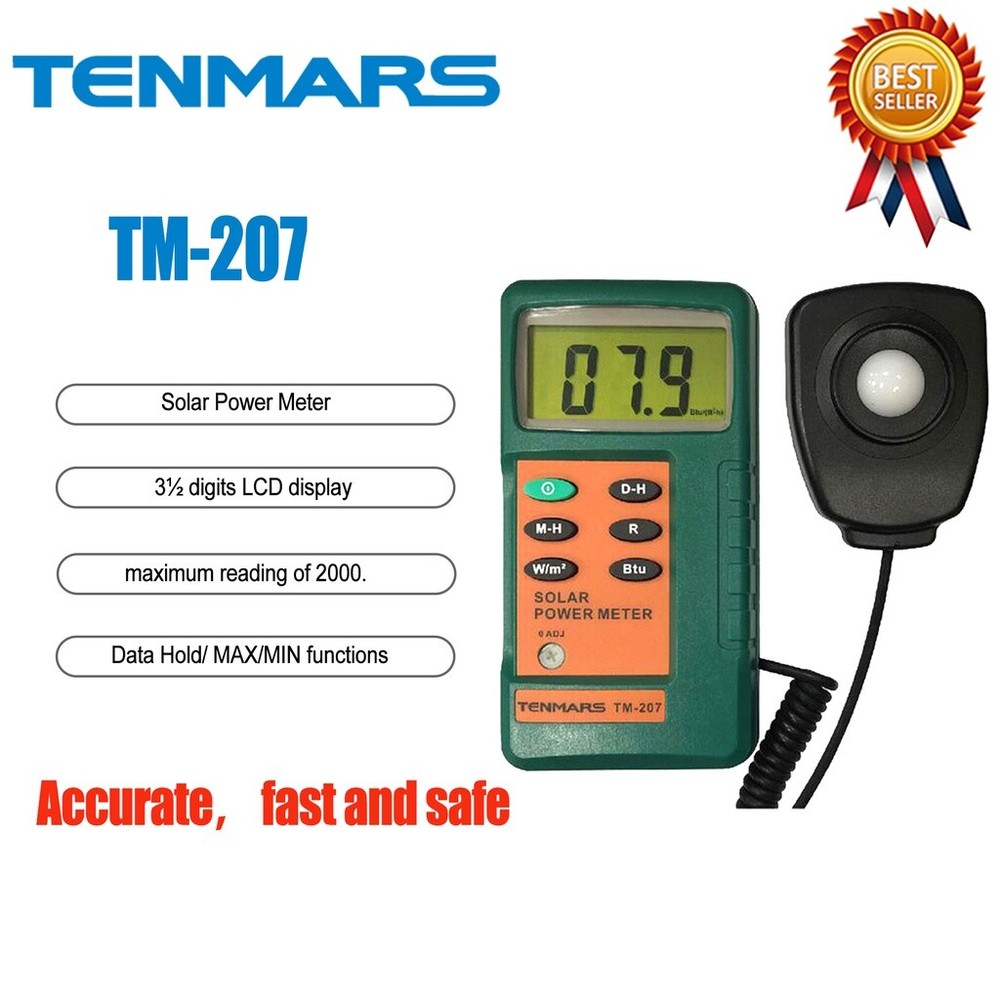 TENMARS TM-207 Solar Power Meter 3½ digits, 2000 readings Data Hold/ MAX/MIN