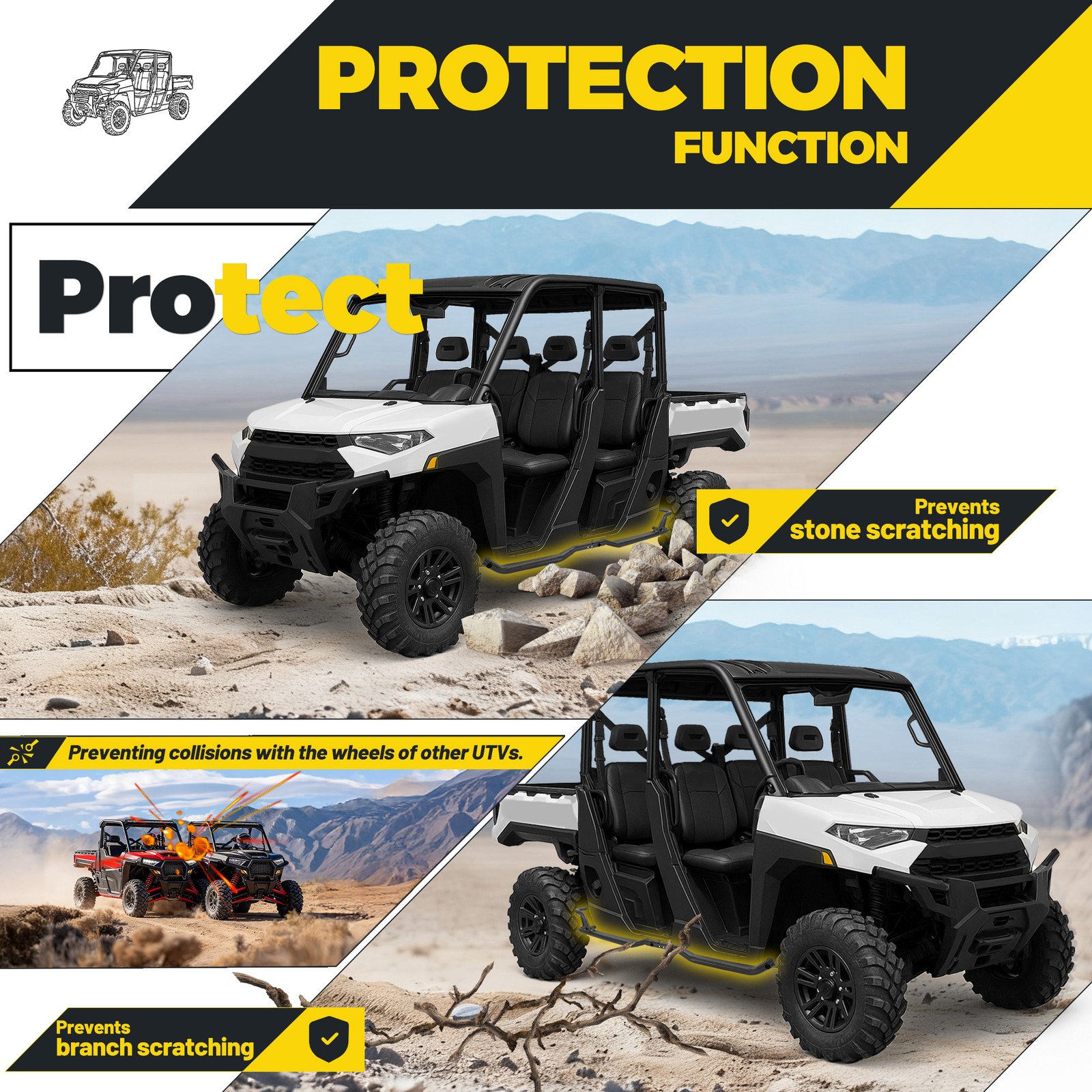 Rock Sliders 1 Pair Nerf Bars Side Steps for Polaris Ranger Crew XP 1000 2019-25