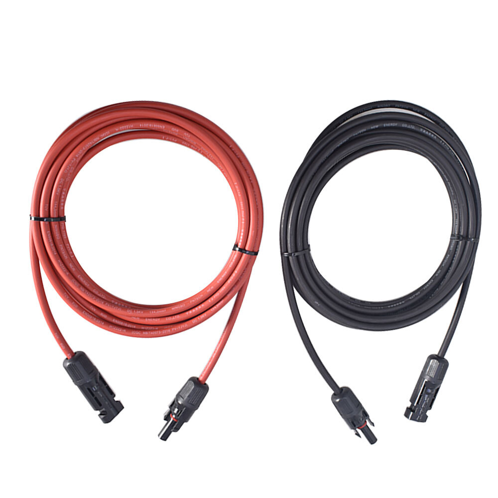 Black + Red Solar Panel Extension Cable Wire Connector 12AWG 10ft 1Pair
