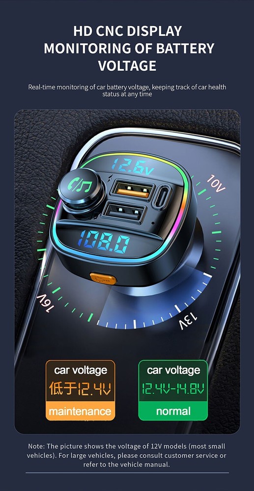 Car FM Transmitter Bluetooth 5.0 Wireless Handsfree MP3 Player Charger Adapter