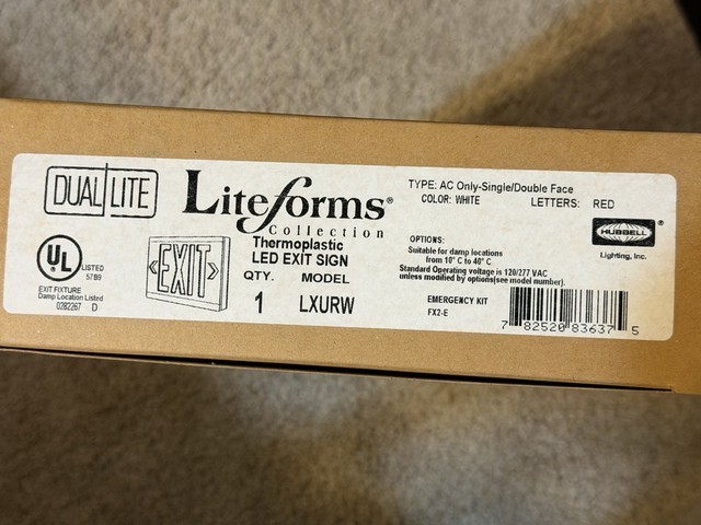 LiteForms Collection Thermoplastic LED RED Exit Sign LXURW