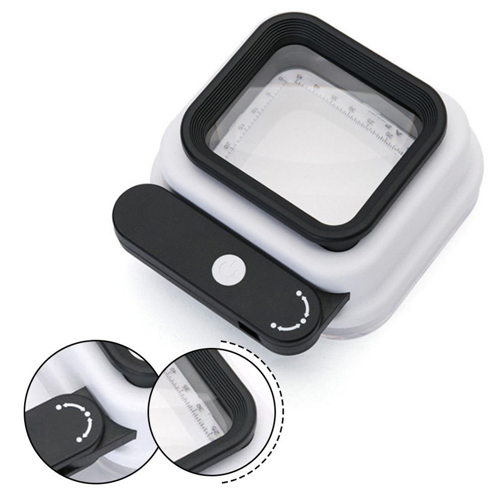 Multifunctional handheld folding magnifying glass with scale rotatable and LED