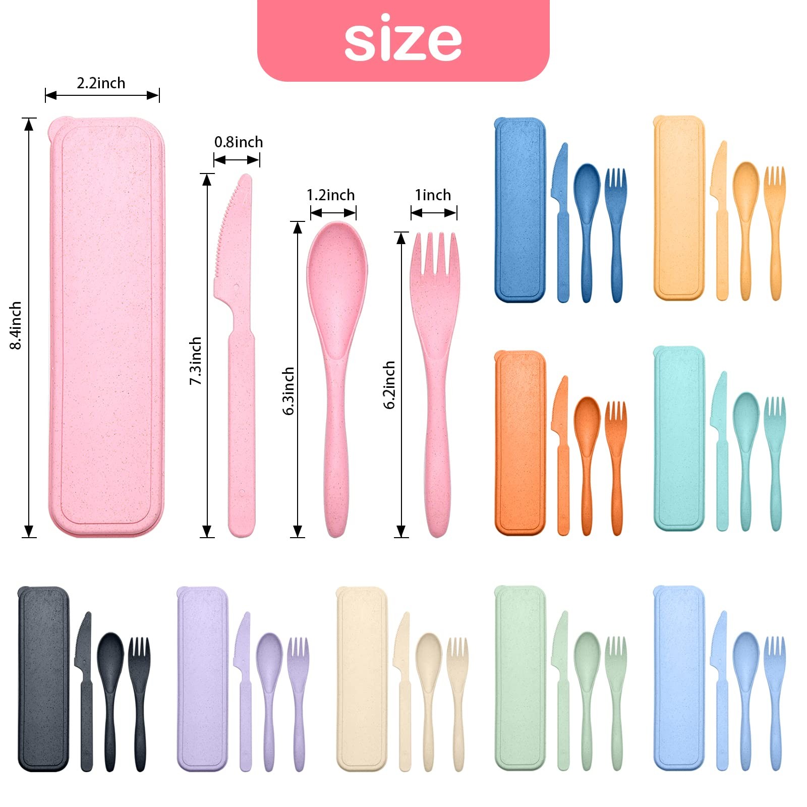 Reusable Travel Utensils Set with Case, 2 Sets 2 - Black, Dark Blue