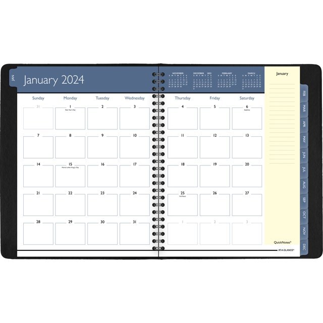 AT-A-GLANCE QuickNotes 2024 Weekly Monthly Planner Black Medium 6 12 x 8 34